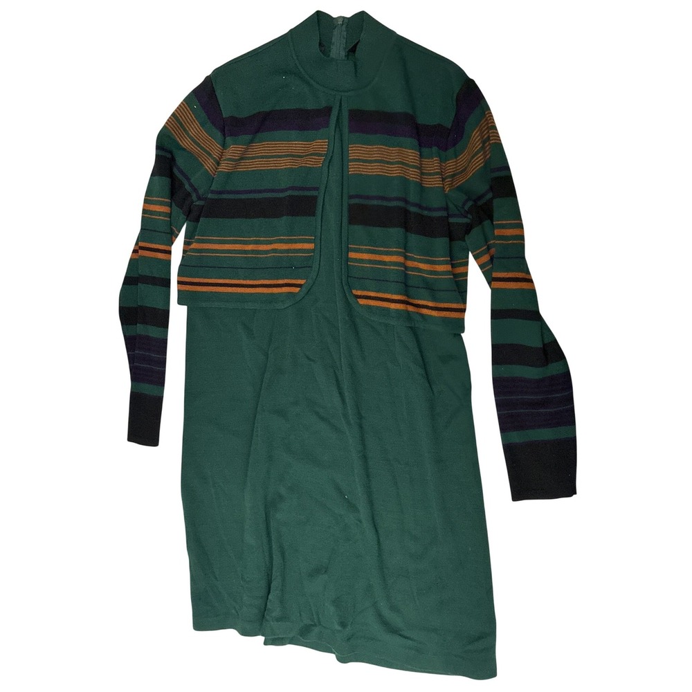 Liz Claiborne Womens Vintage 90s Green Striped Wool Blend Knit Mock Neck Dress L